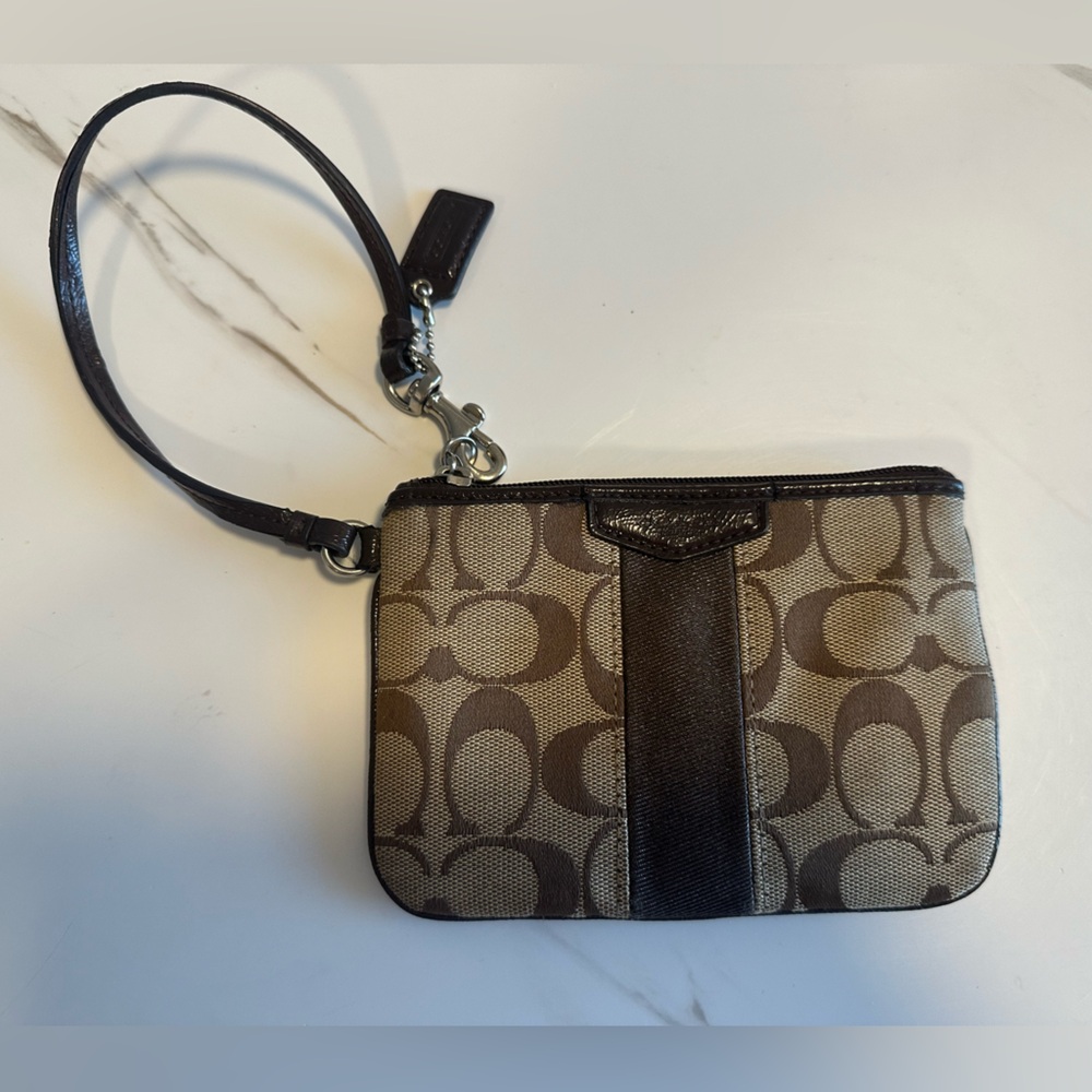 Vintage Coach Brown and Tan Signature Wristlet